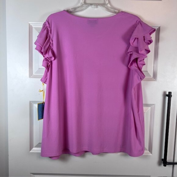 CeCe Pink Ruffle Sleeve Knit Top Plus Size 2X Feminine Soft Stretch NWT - Picture 7 of 8